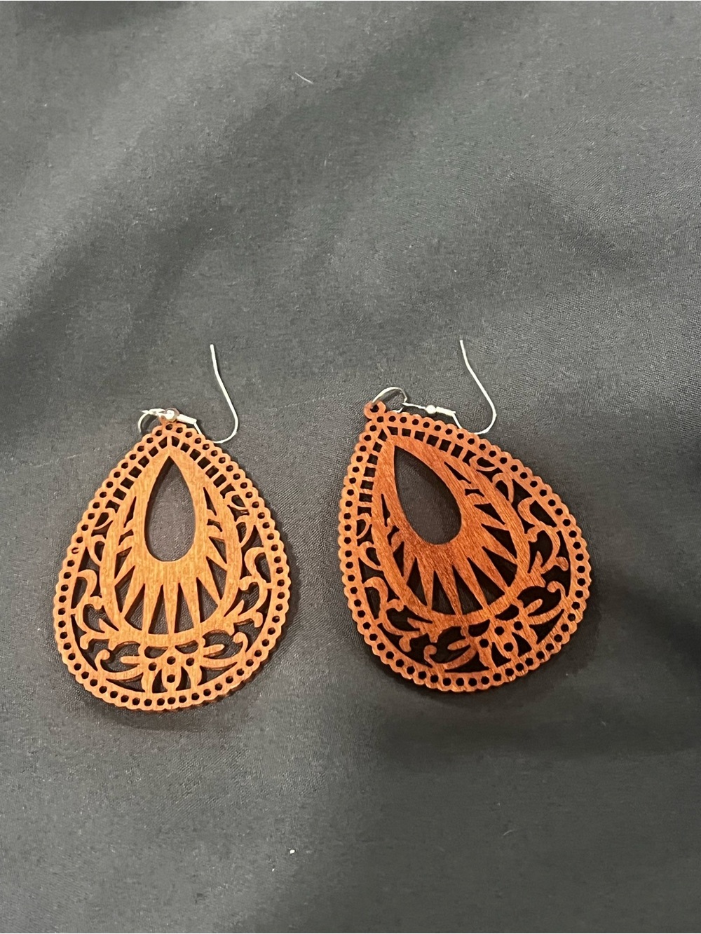 Unk Brown Laser-Cut Wooden Teardrop Earrings